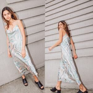 Dress Forum Satin Marble Patterned Lined Maxi Dress Multicolor Womens Size Small